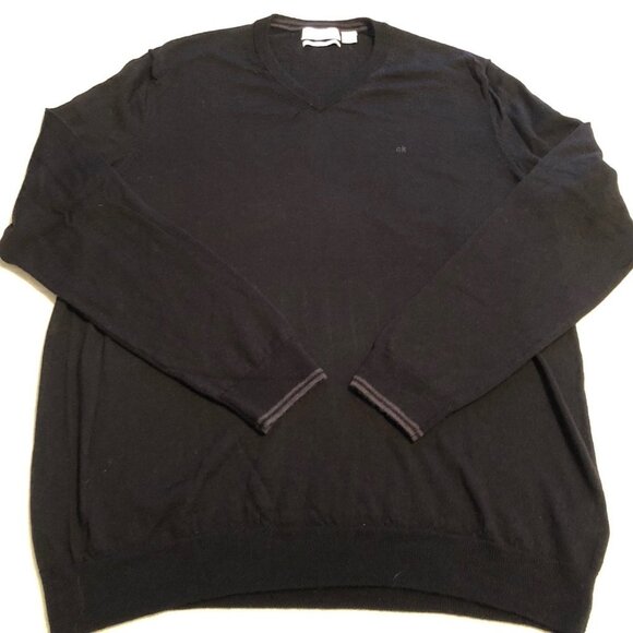 Calvin Klein men’s The extrafine Merino wool v-neck knit sweater black size XL - Picture 1 of 8